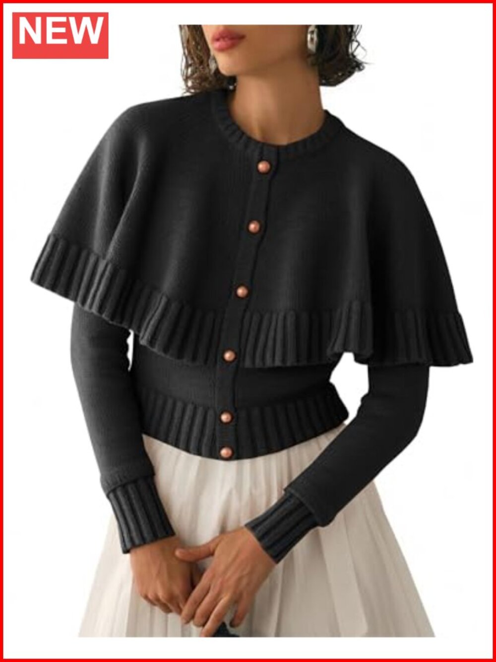 Cropped Cape Cardigan Button Down Long Sleeve Women's Sweater